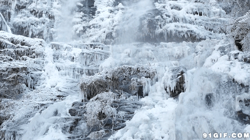 冬季 雪山 冰川 瀑布