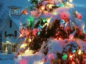 圣诞快乐 圣诞节 白雪皑皑 圣诞树 灯光闪耀