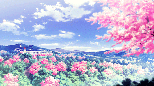 卡通 风景 蓝天 樱花 树木