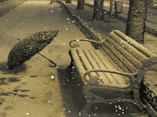 下雪 雨伞 长椅 马路