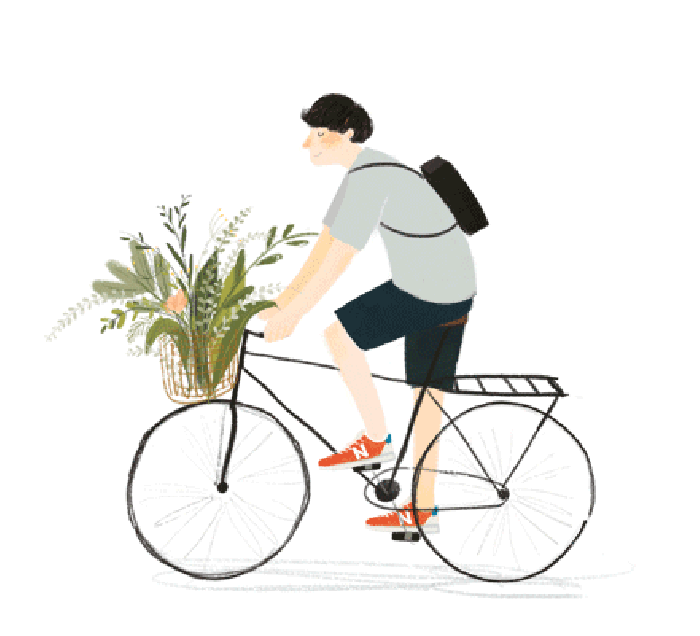 自行车 骑行 少年 植物
