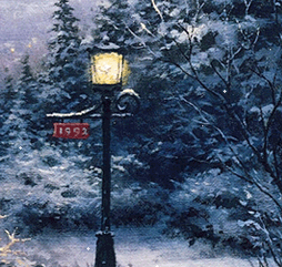 雪地 夜晚 路灯 温馨