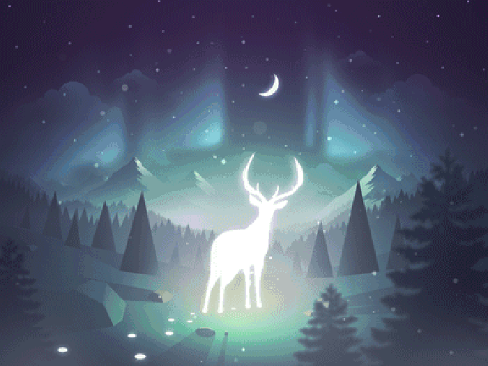 鹿 转头 月亮 飘落