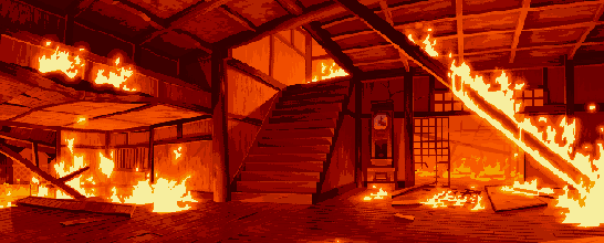 房间  木屋  着火  坍塌