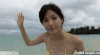 美女 海滩 再见 耶