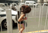 美女 护栏 汽车 马路