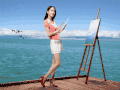美女 绘画 大海