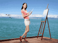 美女 绘画 大海