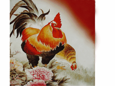 鸡 吃食 壁画