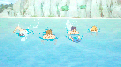 动漫 少年 游泳 四人