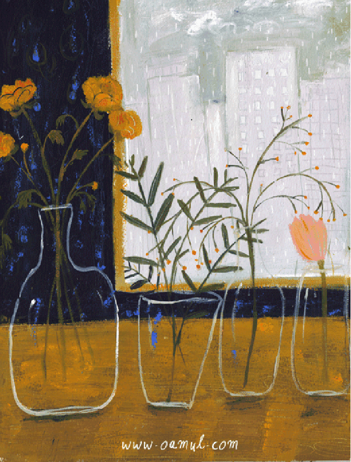 花瓶 下雨 家里 画画