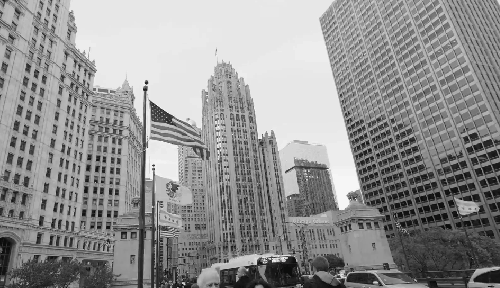 城市 建筑 米字旗 美国 芝加哥 黑白