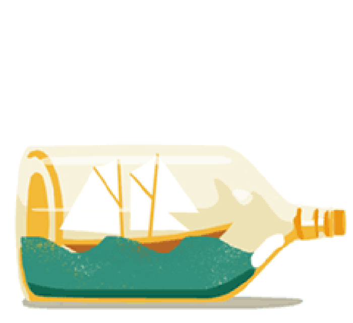 卡通 瓶子 帆船 海浪
