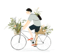 手绘 彩绘 男生 骑自行车