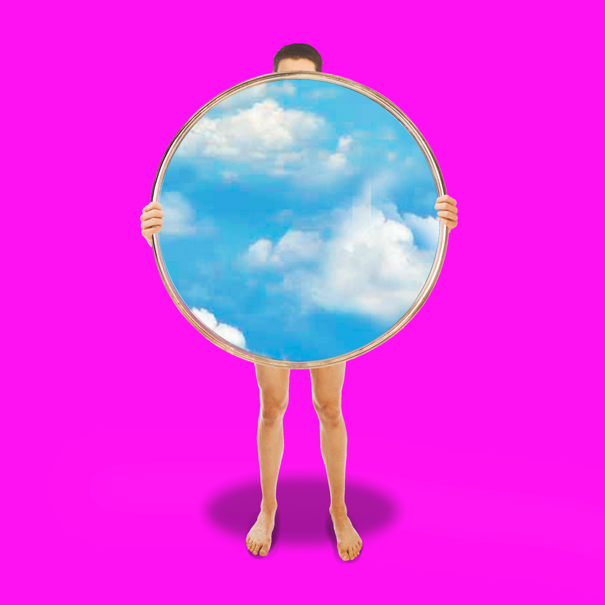 人物 圆形 镜子 天空
