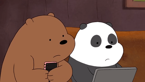 卡通 熊猫 棕色小熊 看电脑 手机 捂脸