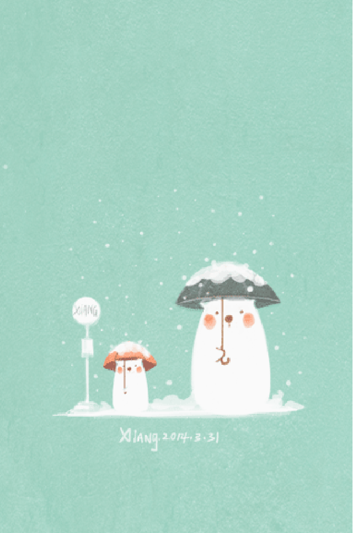 下雪 薄荷绿 北极熊 打伞