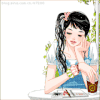 动漫 美少女 马尾 咖啡
