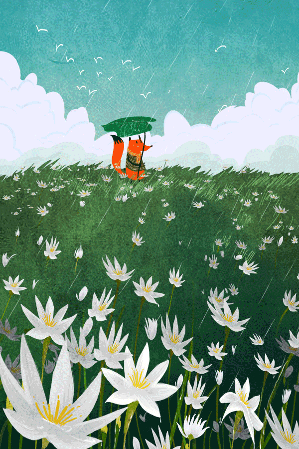 狐狸 打伞 花朵 美景