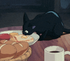 可爱 黑猫 吃东西 舔舔
