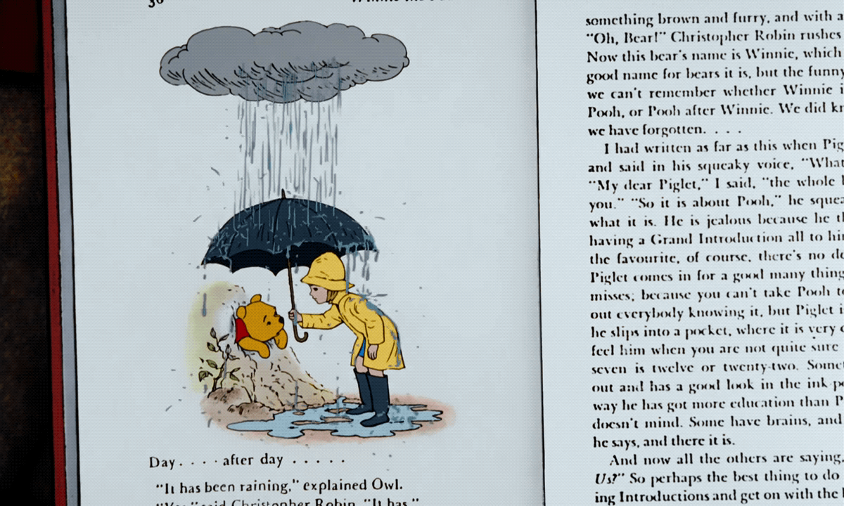 动漫 下雨 打伞 书本 小熊