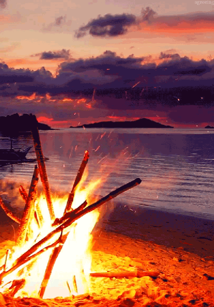 天空 夕阳 海边 火光