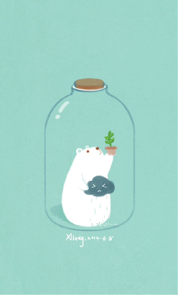 北极熊 薄荷绿 玻璃瓶 乌云