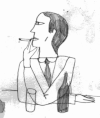 手绘 线稿 黑白 男人 抽烟