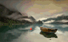 小船  河流 峡谷  前进