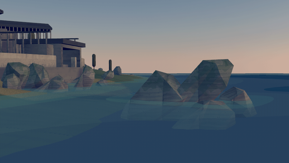 海面 房子 礁石 3D