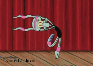 海绵宝宝 SpongeBob 章鱼哥 歪头 芭蕾 柔软 高速运动 踮脚 波浪 头巾 腕带 紧身衣 舞台 幕布 地板
