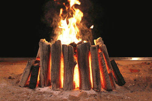 篝火  黑夜  木桩  火焰 照亮