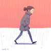 女孩 下雨 走路 插画