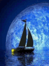 海水 月亮 夜晚 帆船