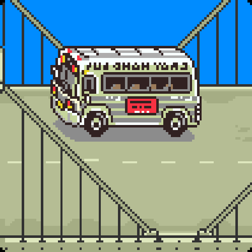 公共汽车 bus 卡通 桥上