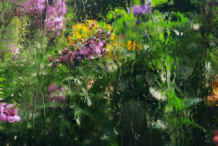 玻璃 流水 野花 绿叶