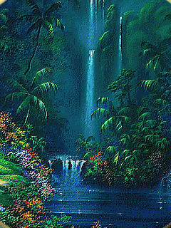 动画 瀑布 热带雨林 自然 风景 暗色调