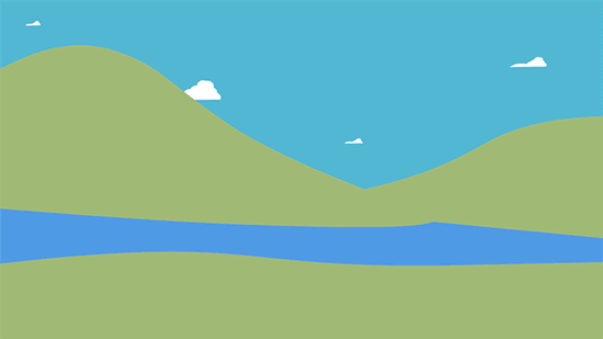 山丘 河流 蓝天 动漫