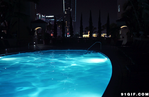 泳池 碧蓝 波纹 夜景