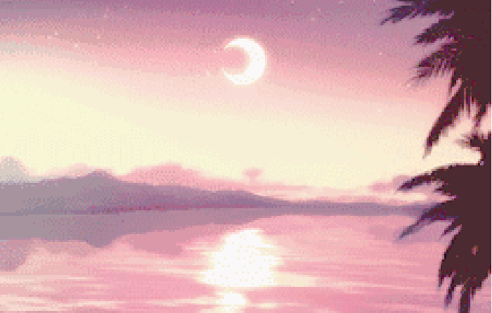 月光 湖水 风景 二次元