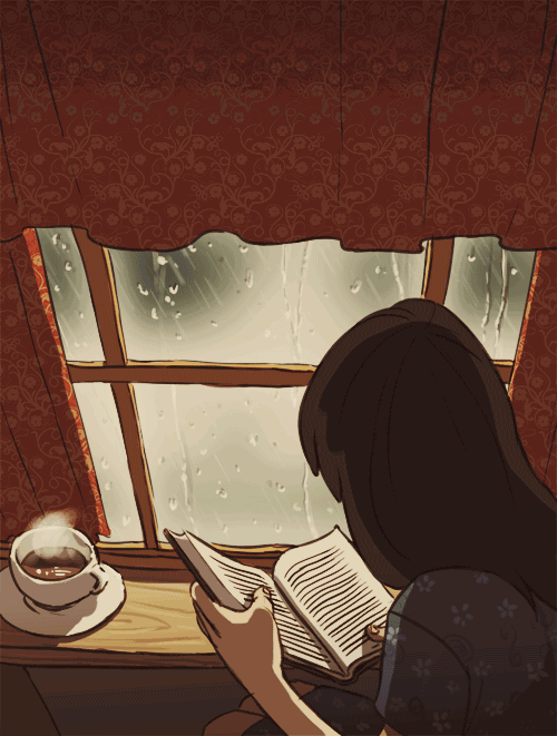 窗边 看书 下雨 咖啡