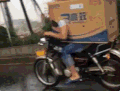 骑摩托 防雨神器 纸壳箱子 小心驾驶