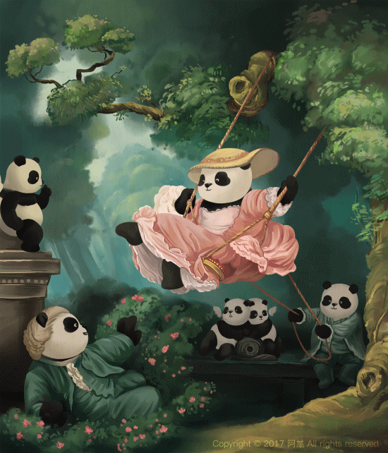 熊猫 森林 秋千 动漫