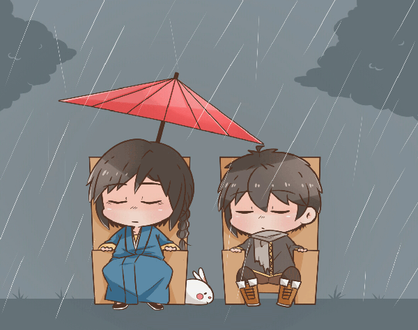 生活 假期 雨 椅子 伞 两个人 下雨 闭眼