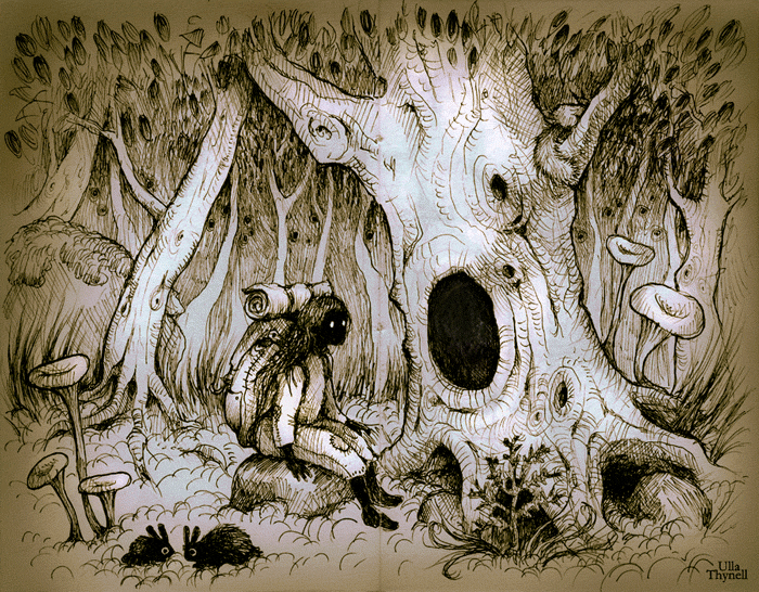 古老 森林 插画 兔子 幻想 树木