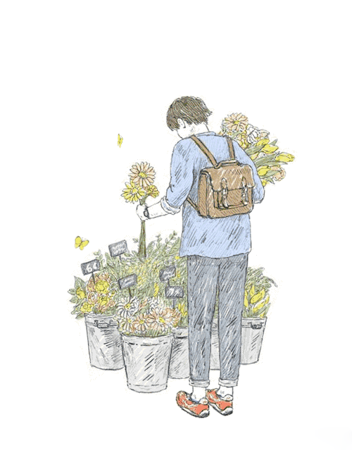 花瓣 鲜花 书包 男孩