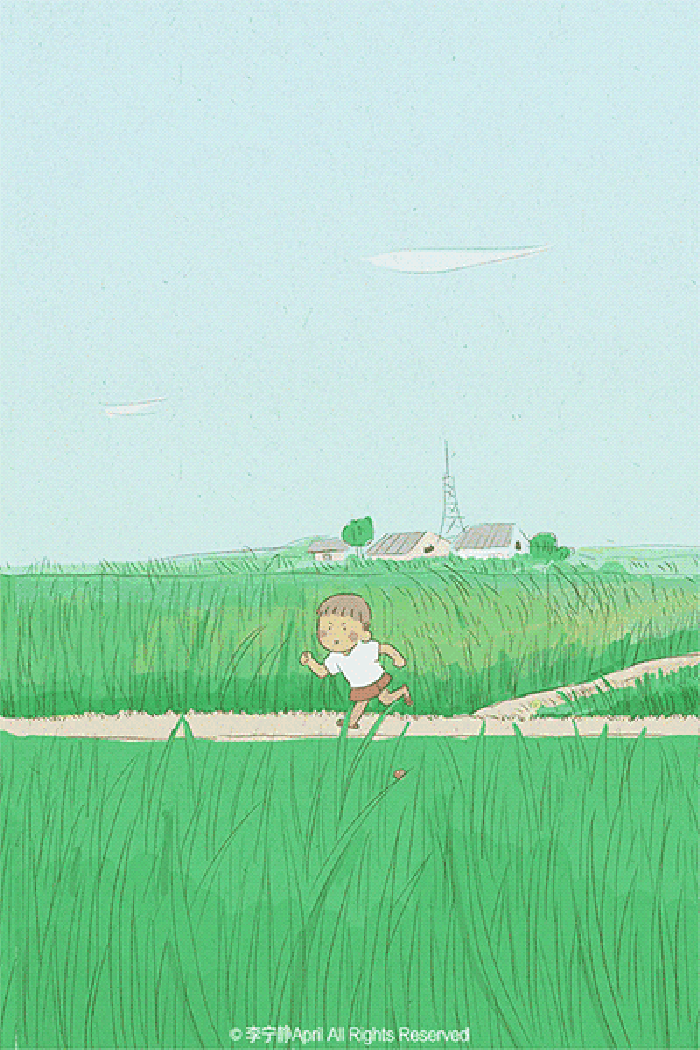 孩子 小路 稻田 奔跑