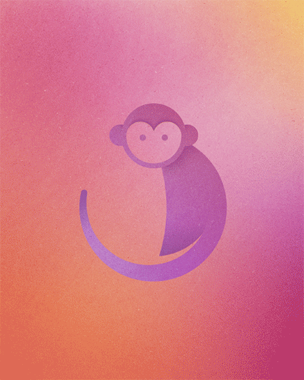 猴子 彩色 十二生肖 尾巴好长
