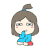 卡通 女孩 笑眯眯 蓝衣服 捂嘴