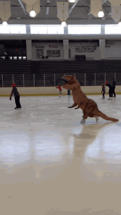 恐龙小人  滑冰场 滑倒  原来你不会滑冰